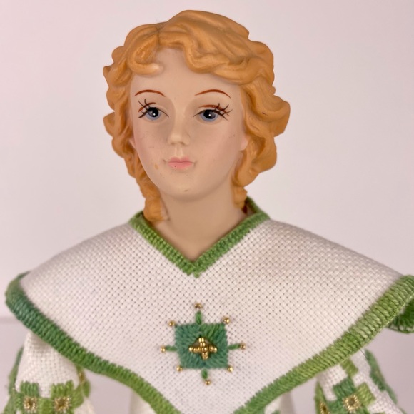 Vintage handmade angel decorative doll with hand embroidered gown, holiday decor - Picture 8 of 9